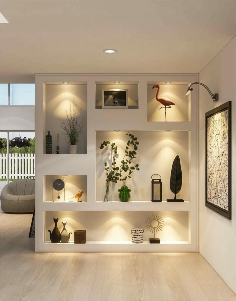 kệ trang trí phòng khách hiện đại cực chất