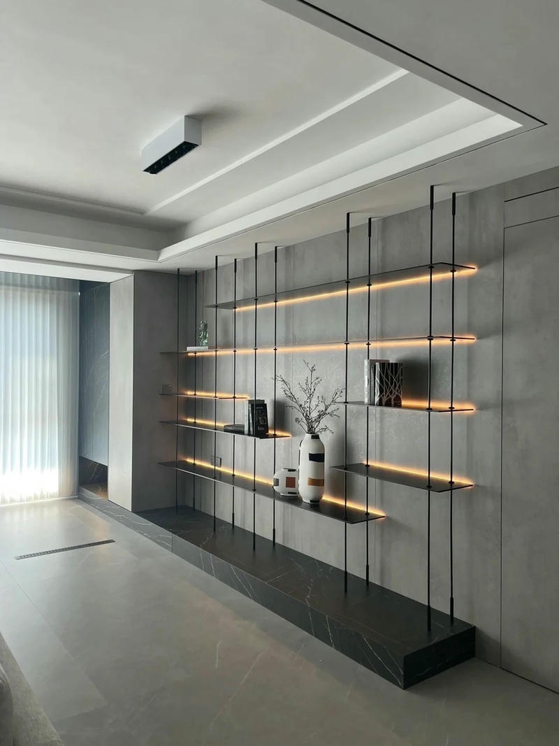 kệ trang trí phòng khách hiện đại giản đơn
