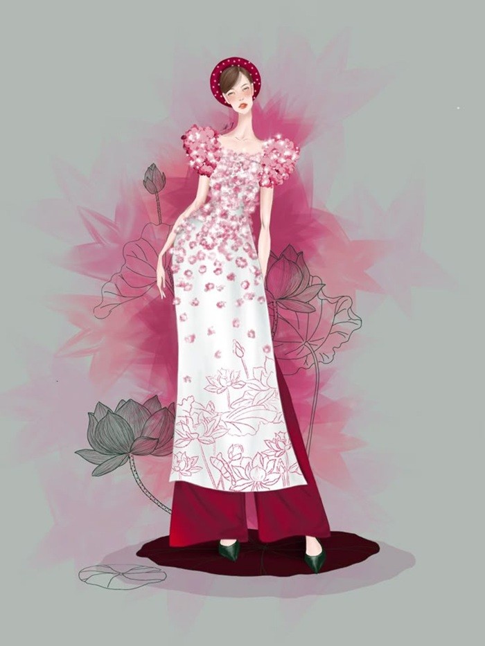 trang trí áo dài hồng nhạt