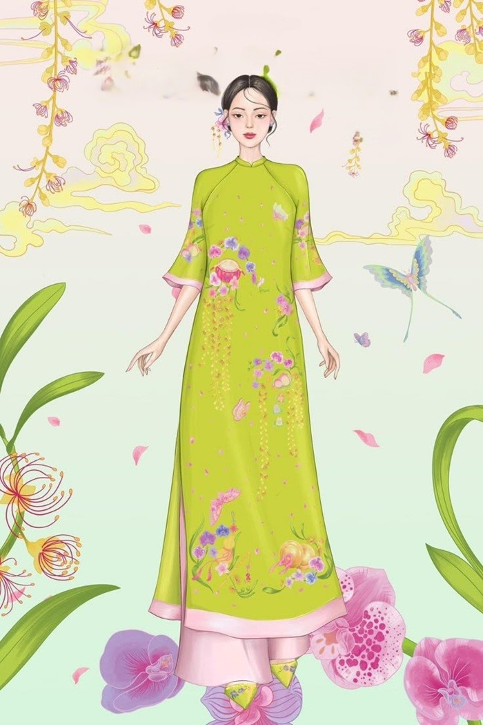 trang trí áo dài khai xuân