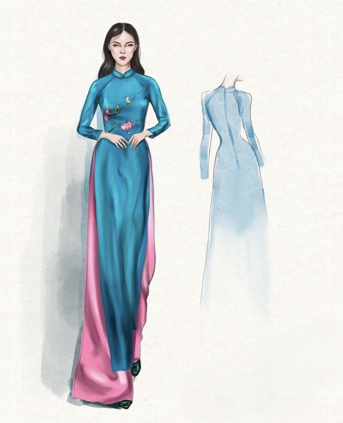 trang trí áo dài xanh hồng
