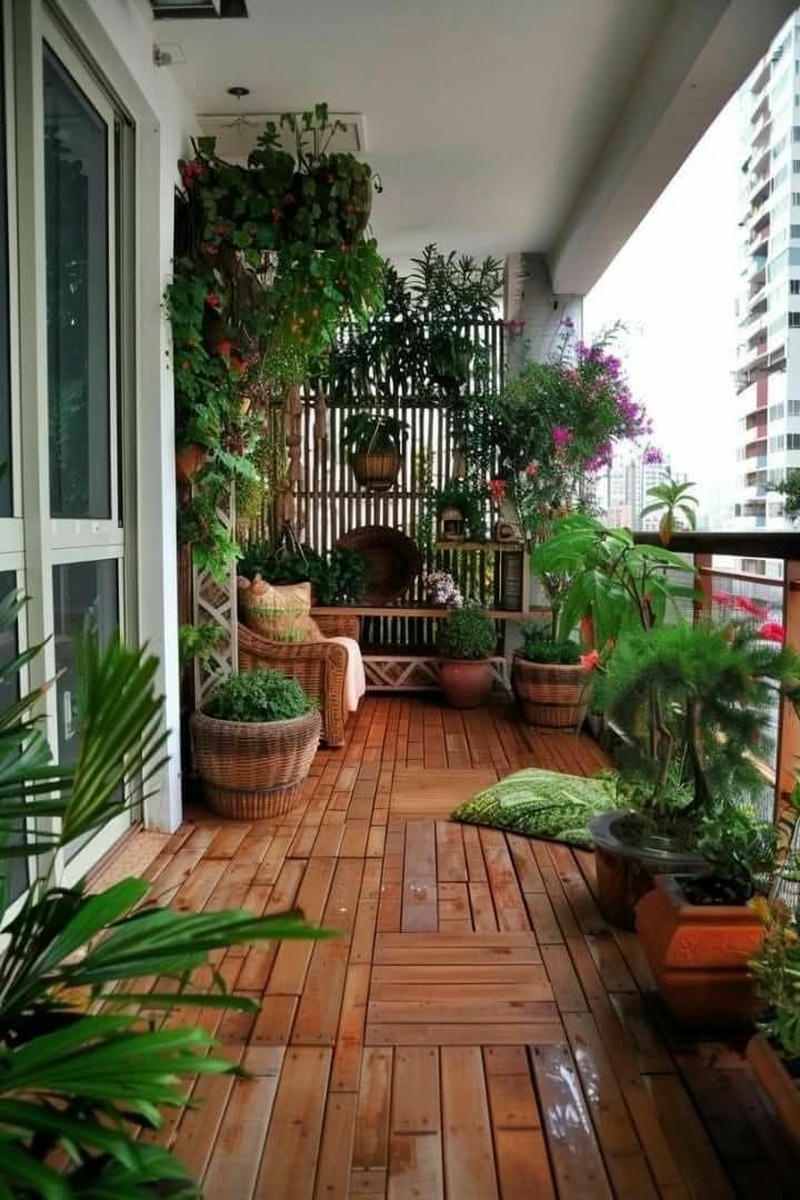 trang trí ban công sàn gỗ