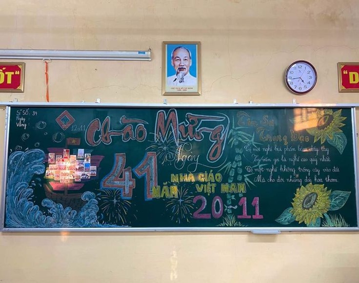 trang trí bảng 20_11 hoa và thơ