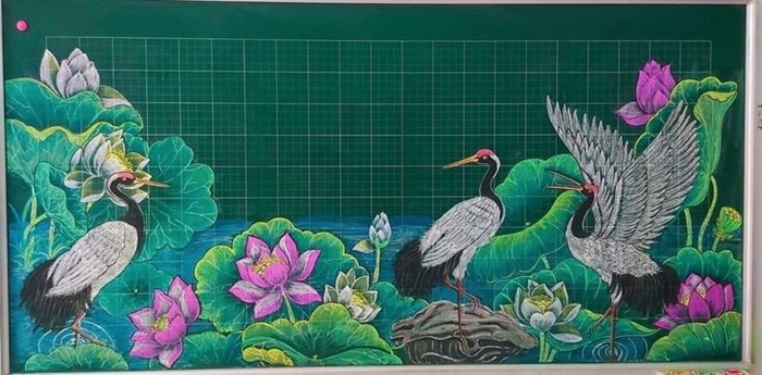 trang trí bảng sen và hạc