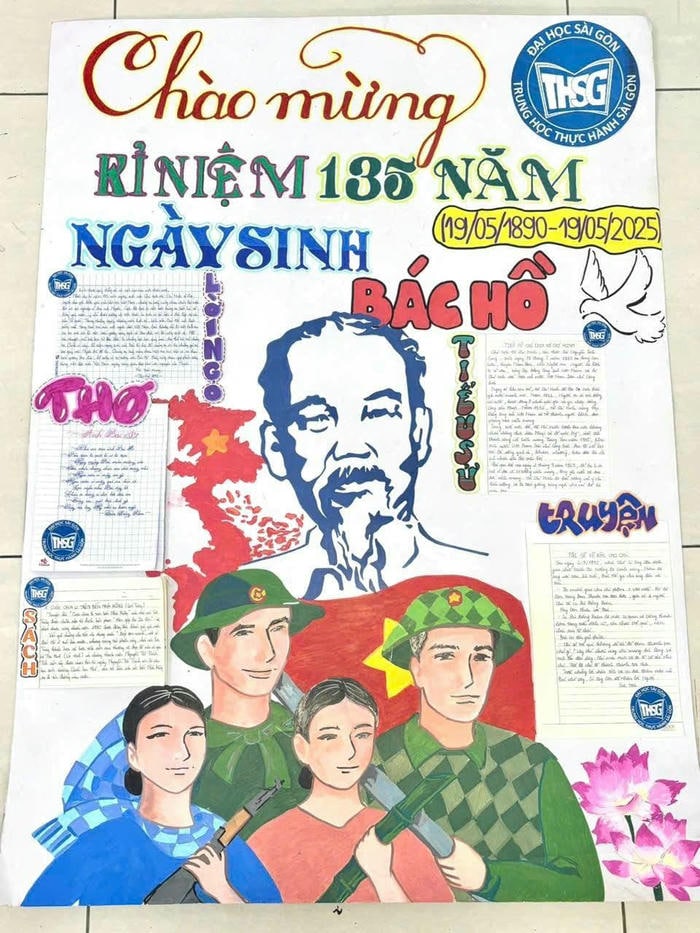 trang trí báo tường trên giấy a0 xinh