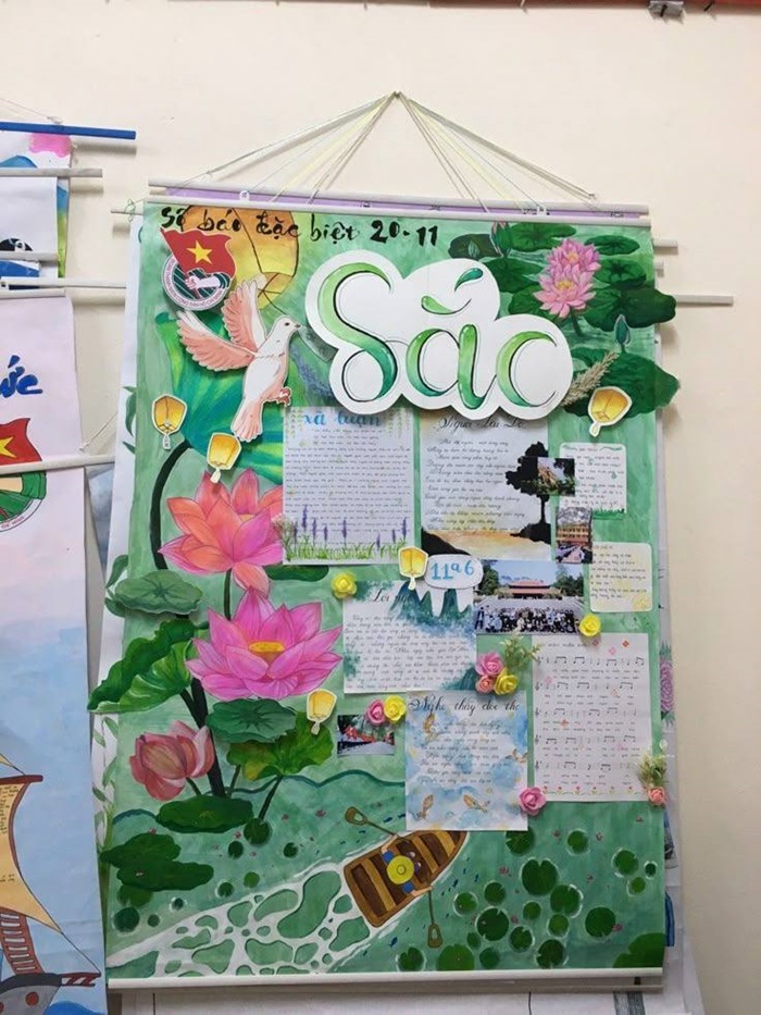 trang trí báo tường trên giấy a0