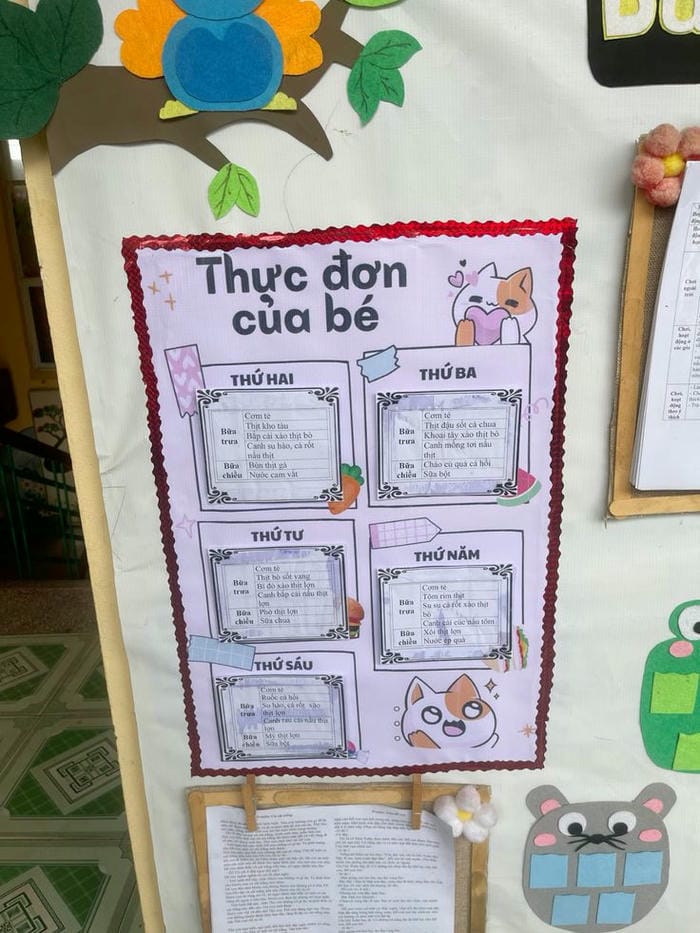 trang trí cửa lớp mầm non bảng món ăn