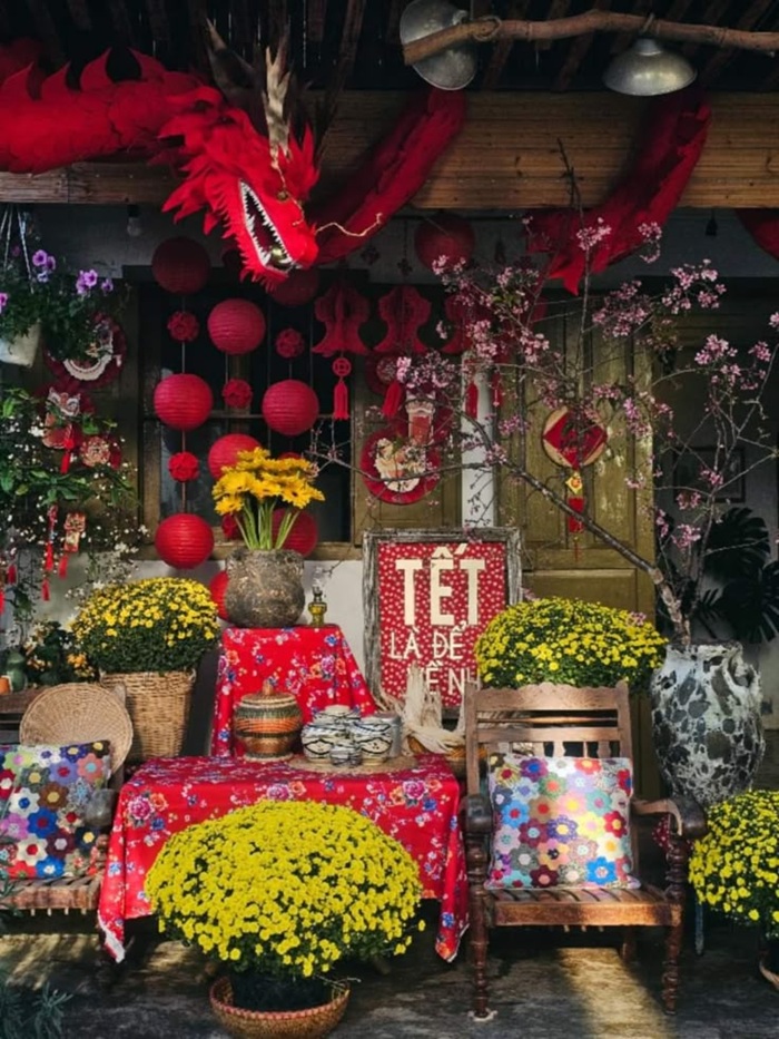 trang trí gian hàng tết cổ
