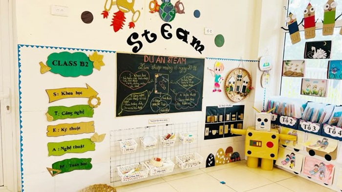 trang trí lớp nhà trẻ 24-36 tháng steam dán tường