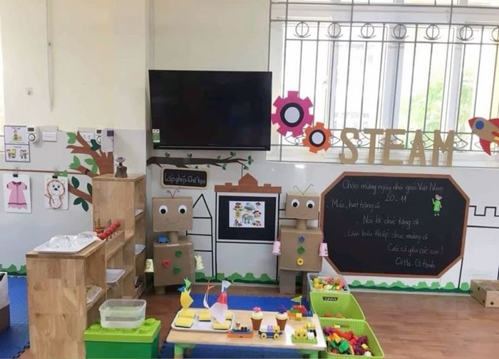 trang trí lớp nhà trẻ 24-36 tháng steam hai robot
