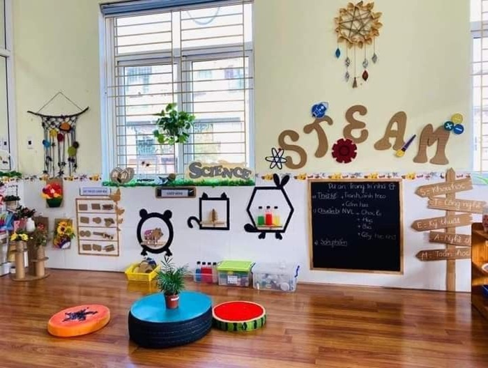 trang trí lớp nhà trẻ 24-36 tháng steam ngang