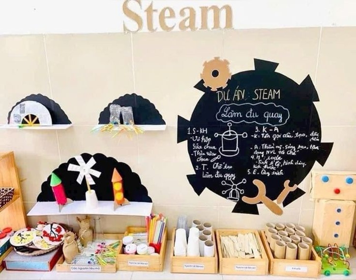 trang trí lớp nhà trẻ 24-36 tháng steam nhiều hộp