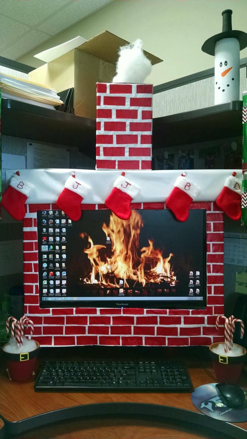 trang trí noel văn phòng lò sưởi