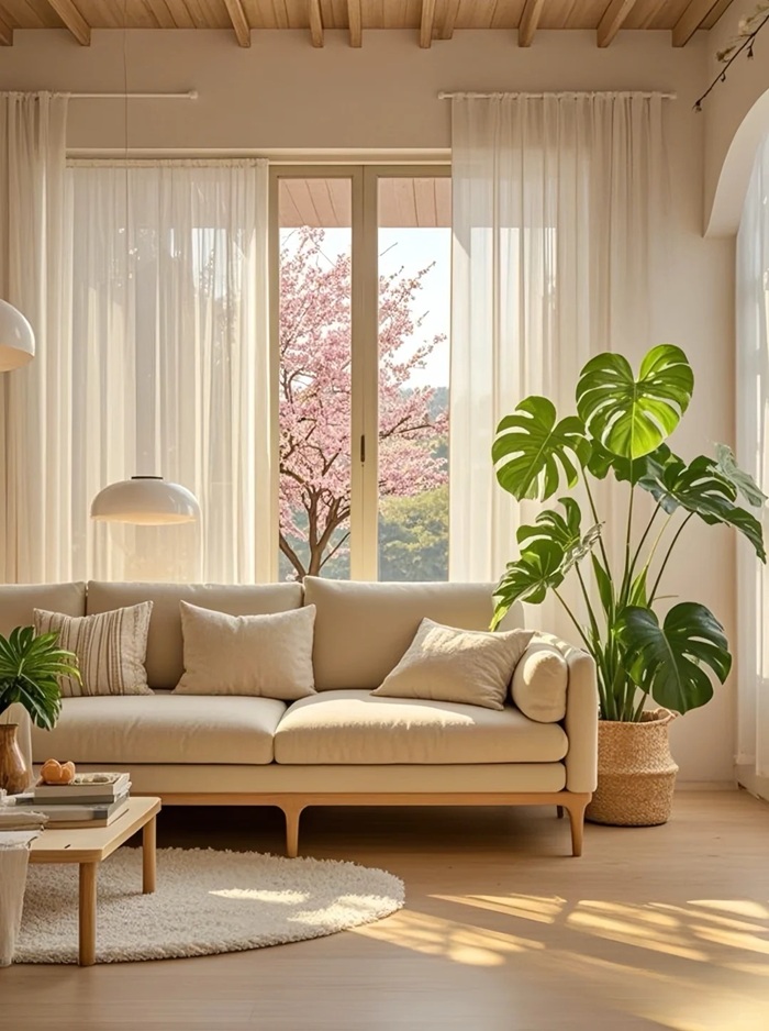 trang trí phòng khách đẹp nhẹ nhàng với cây xanh