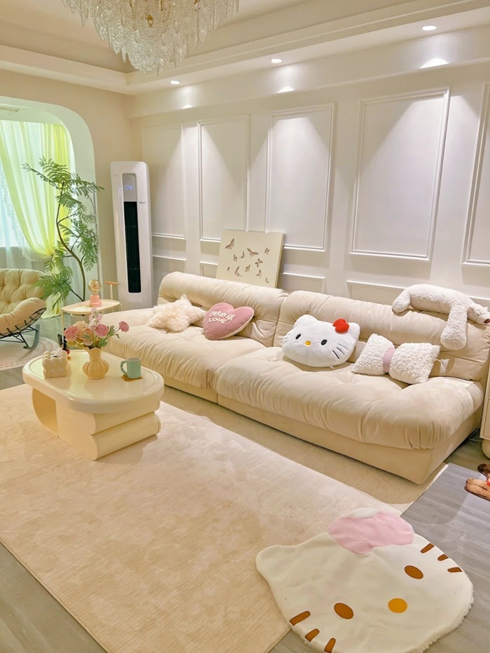 trang trí phòng khách đẹp phong cách kem