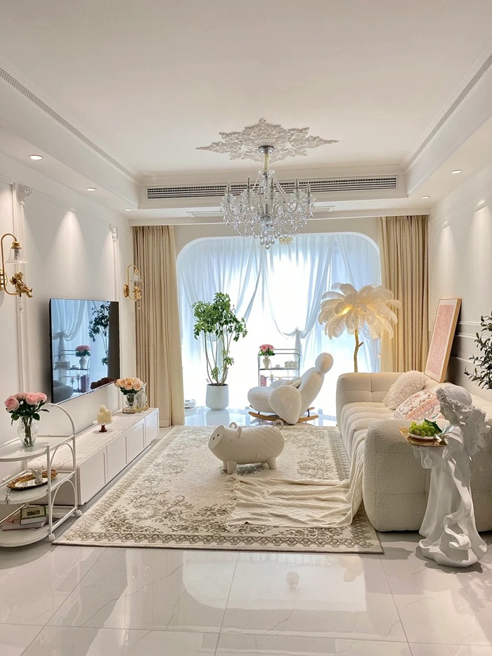 trang trí phòng khách đẹp trắng đơn giản