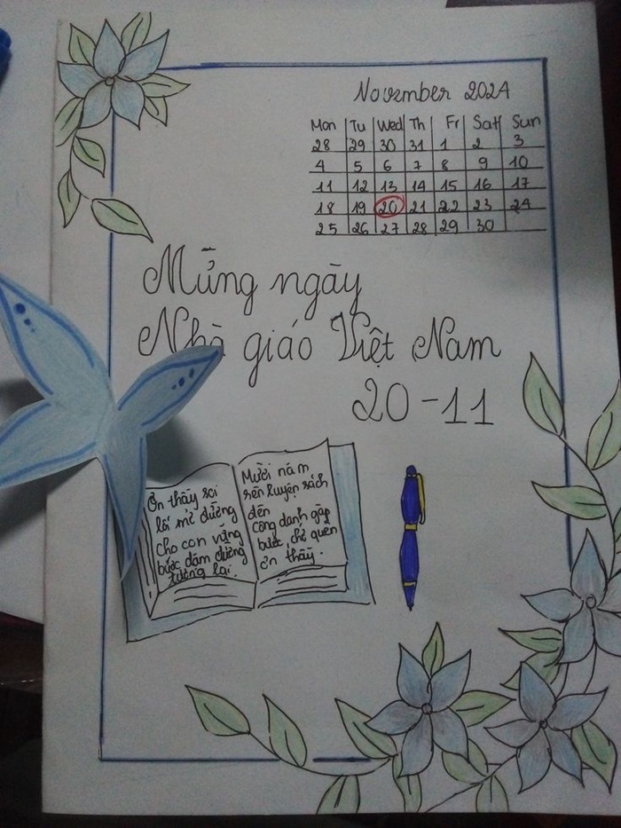 trang trí thiệp 20_11 hoa và lịch
