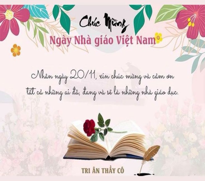 trang trí thiệp 20_11 vở và hoa