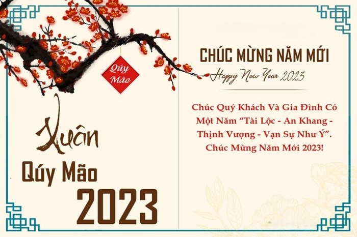 trang trí thiệp tết cành đào chữ đẹp