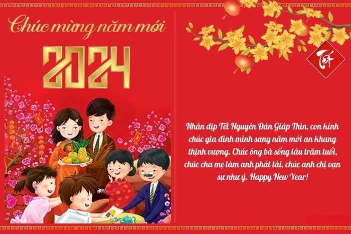 trang trí thiệp tết chữ vàng hoa mai