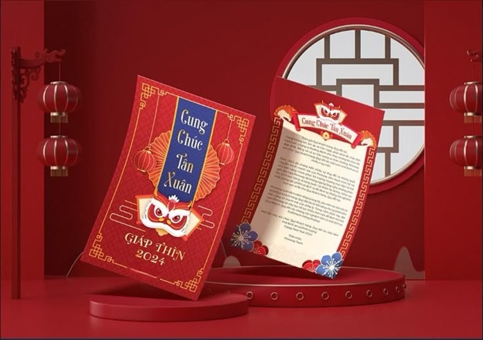 trang trí thiệp tết đầu lân
