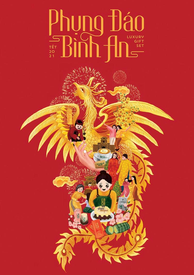 trang trí thiệp tết phượng hoàng