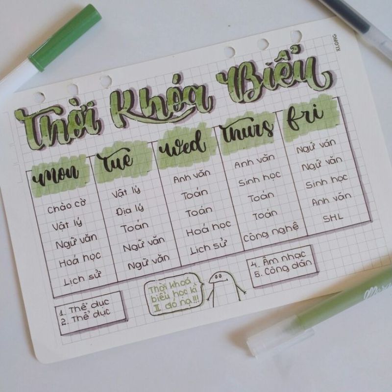 trang trí thời khóa biểu đơn giản