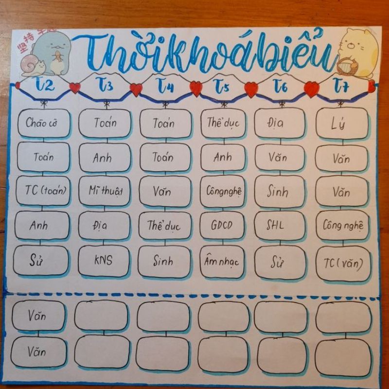 trang trí thời khóa biểu tư duy
