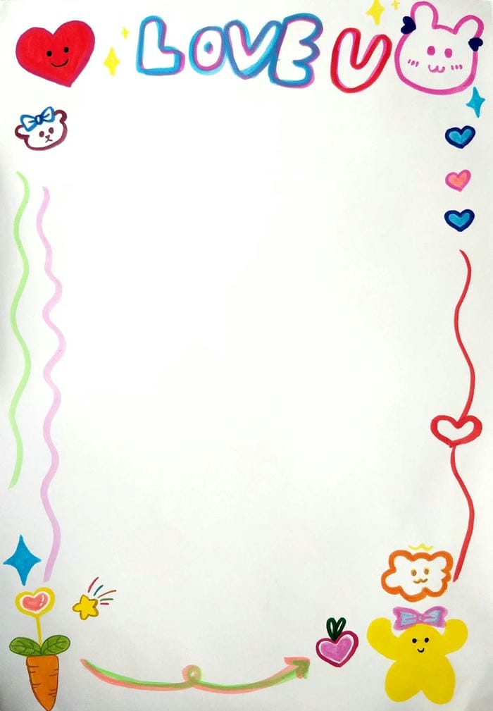 trang trí viền giấy a4 love