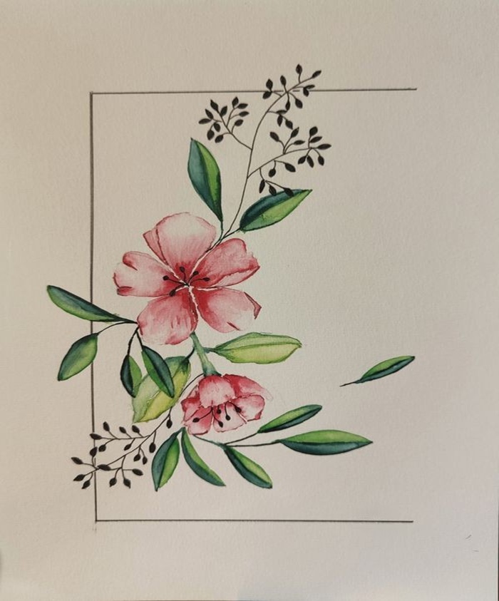 vẽ hoa trang trí hoa gạo hồng