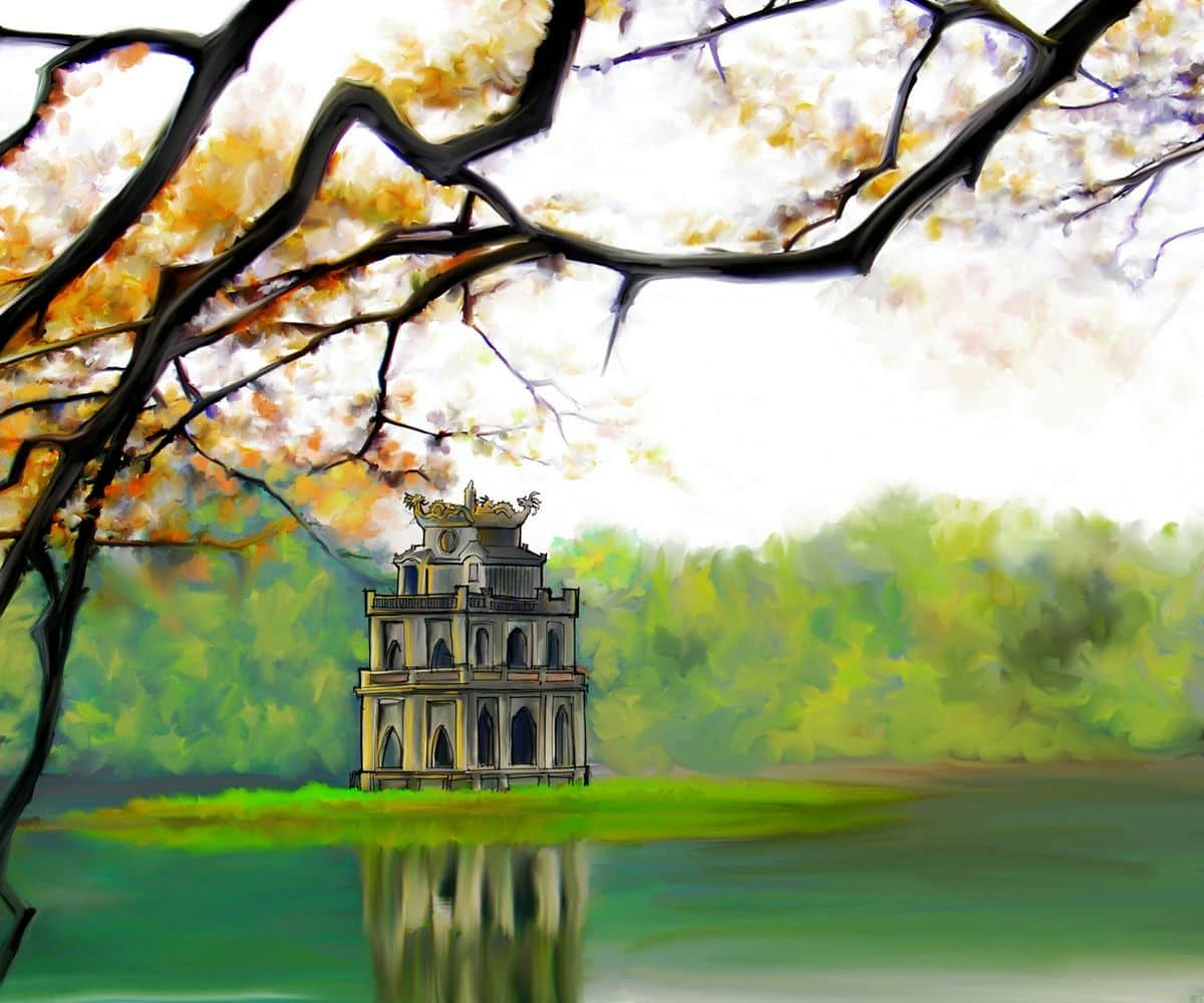 Vẽ tranh hồ gươm chiều