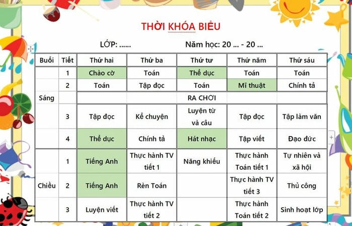 ảnh trang trí thời khóa biểu cấp 2 cực cute