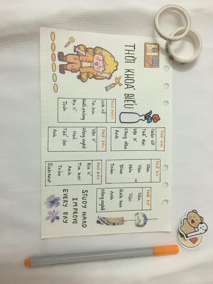 ảnh trang trí thời khóa biểu cấp 2 cute nhất