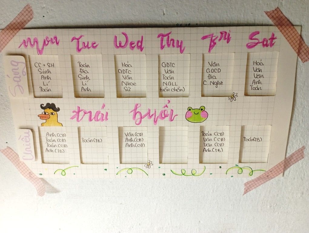 trang trí bảng thời khóa