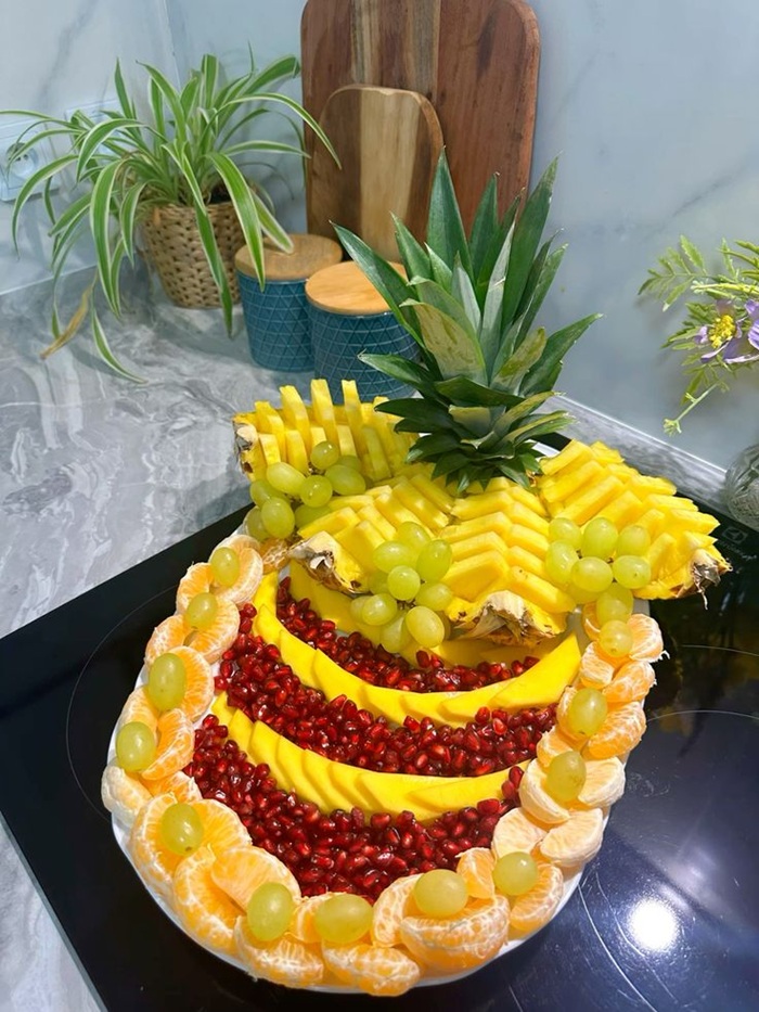 trang trí dĩa trái cây bàn tiệc tết