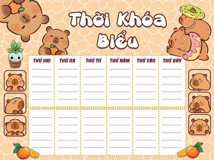 trang trí thời khóa biểu cấp 2 cute