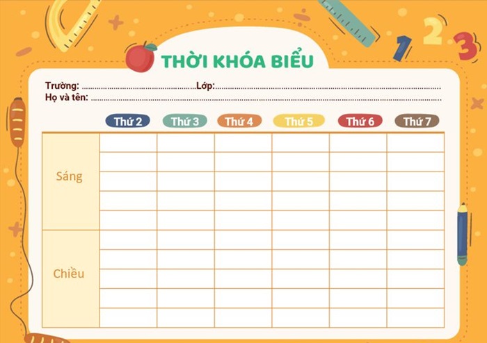 trang trí thời khóa biểu cấp 2 màu sắc