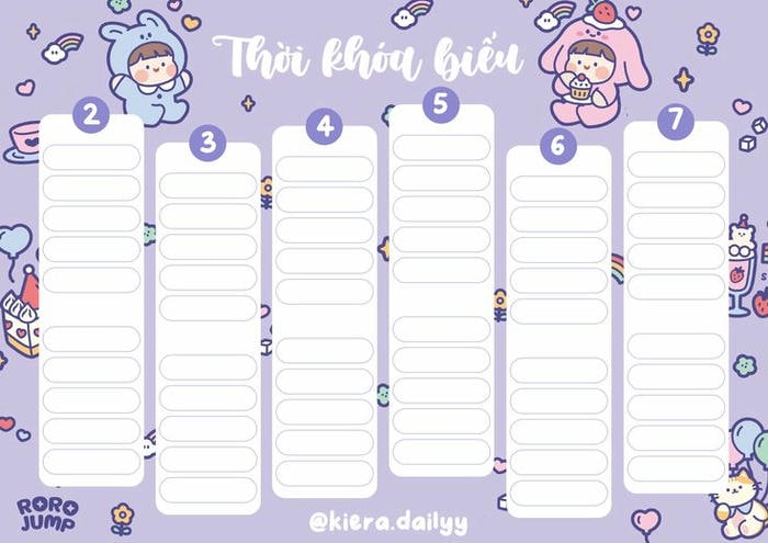 trang trí thời khóa biểu cấp 2 siêu cute
