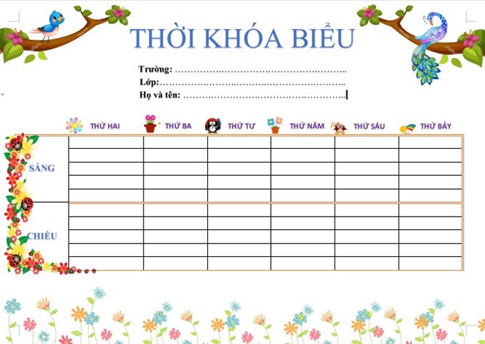 trang trí thời khóa biểu cấp 2 siêu xinh
