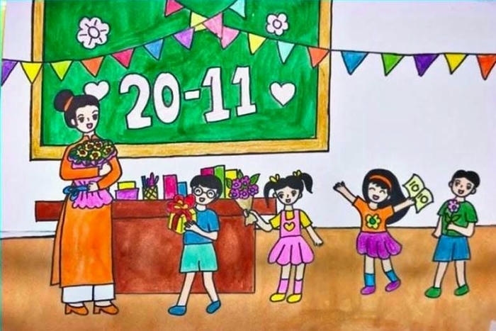 vẽ báo tường 20 11 đơn giản