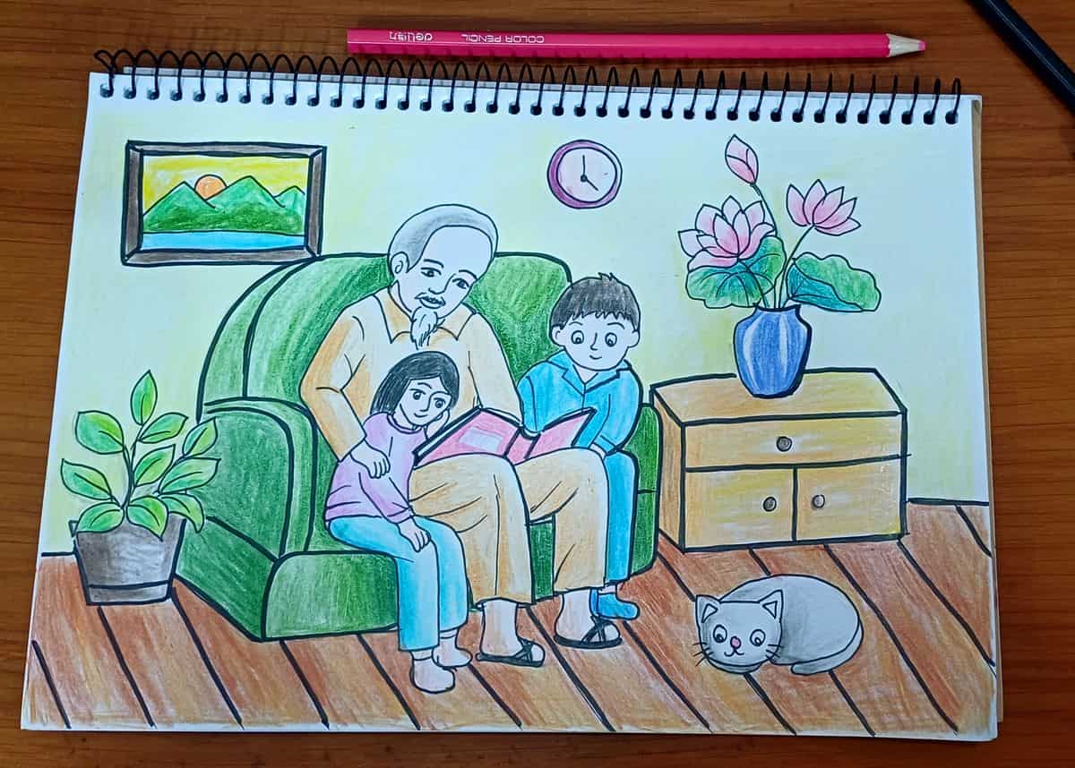 vẽ tranh bác hồ giản