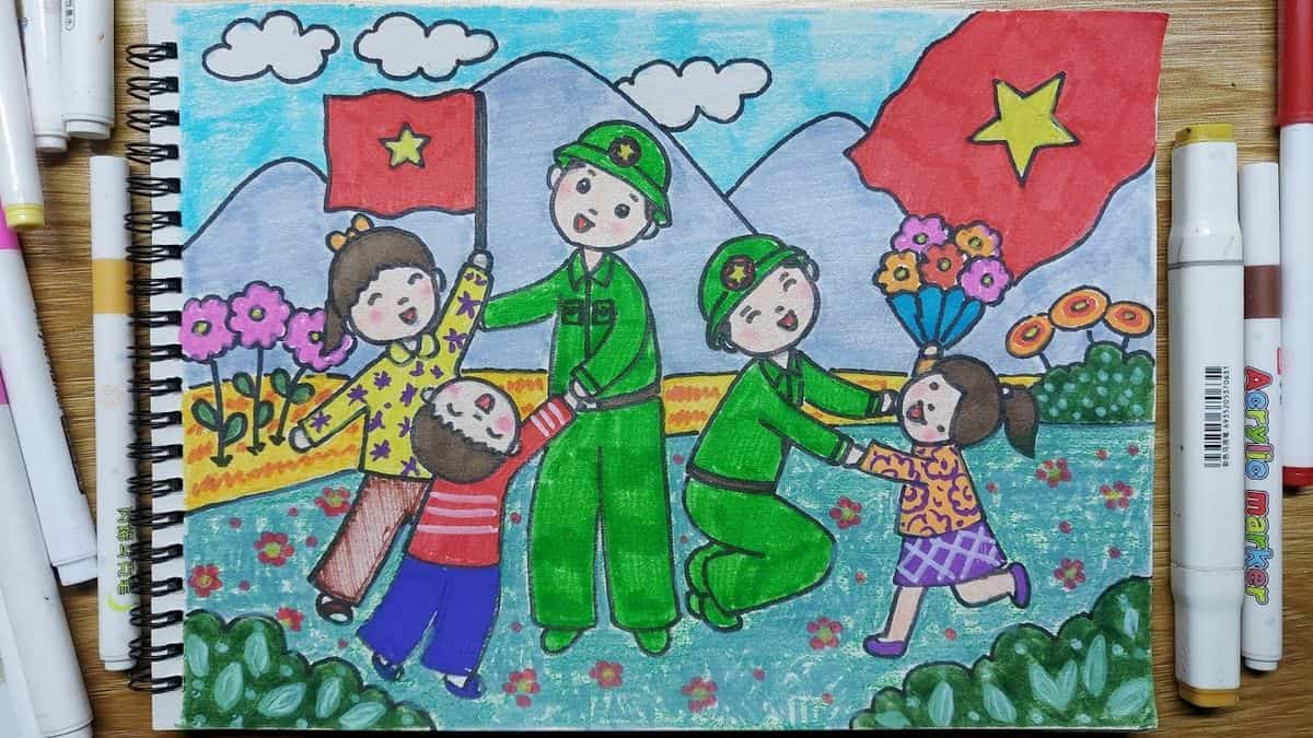 vẽ tranh bộ đội chú