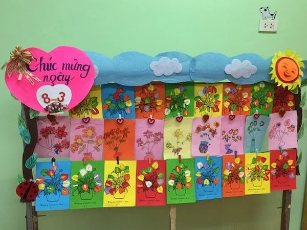 trang trí bảng 8 3 mầm non