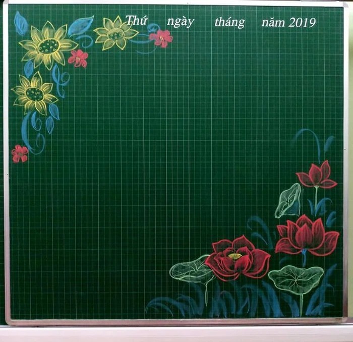 trang trí bảng lớp bằng phấn đơn giản
