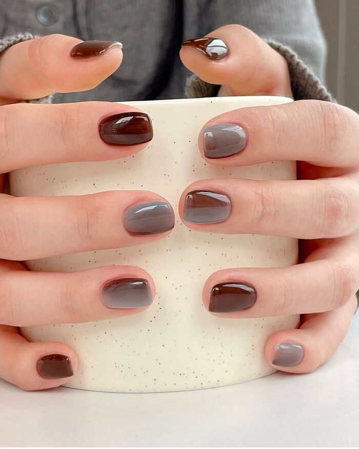nail màu nâu ombre