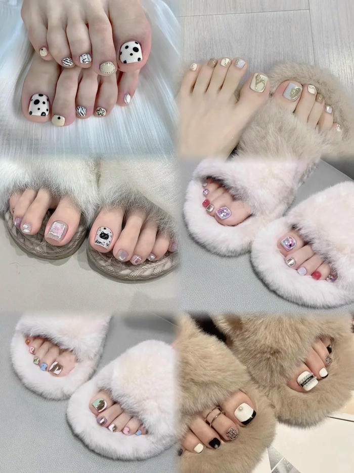 nail chân đi biển họa tiết hoa