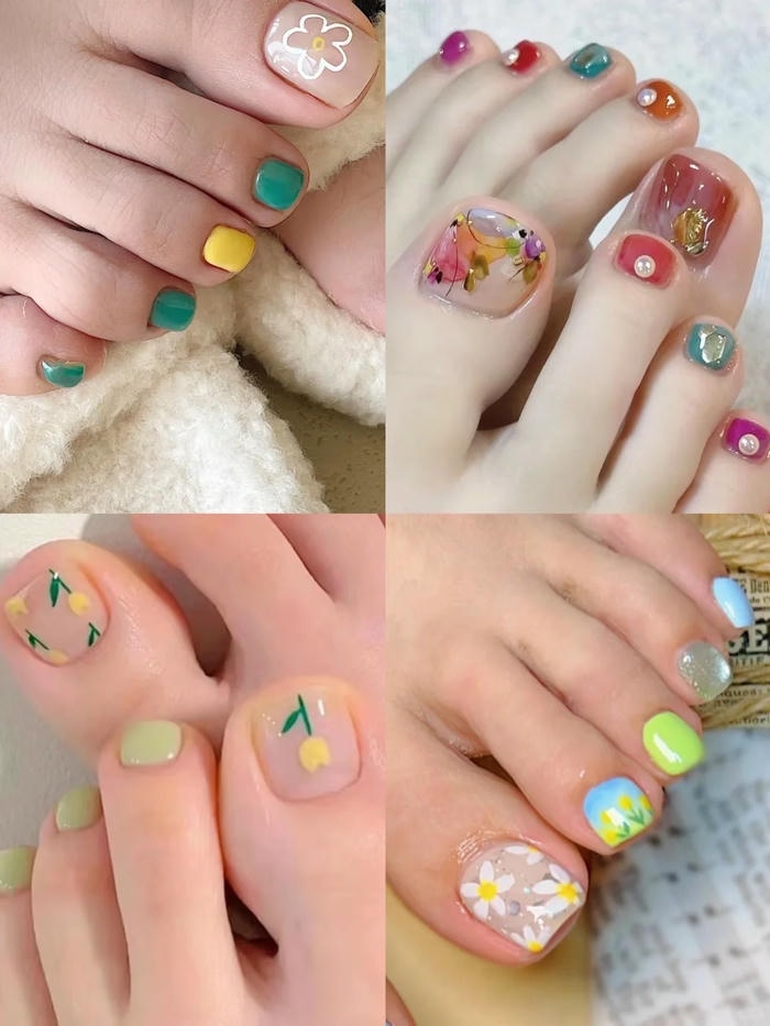 nail chân đi biển tone hồng pastel