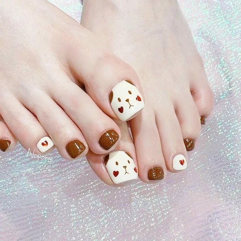 nail chân họa tiết gấu cực xinh