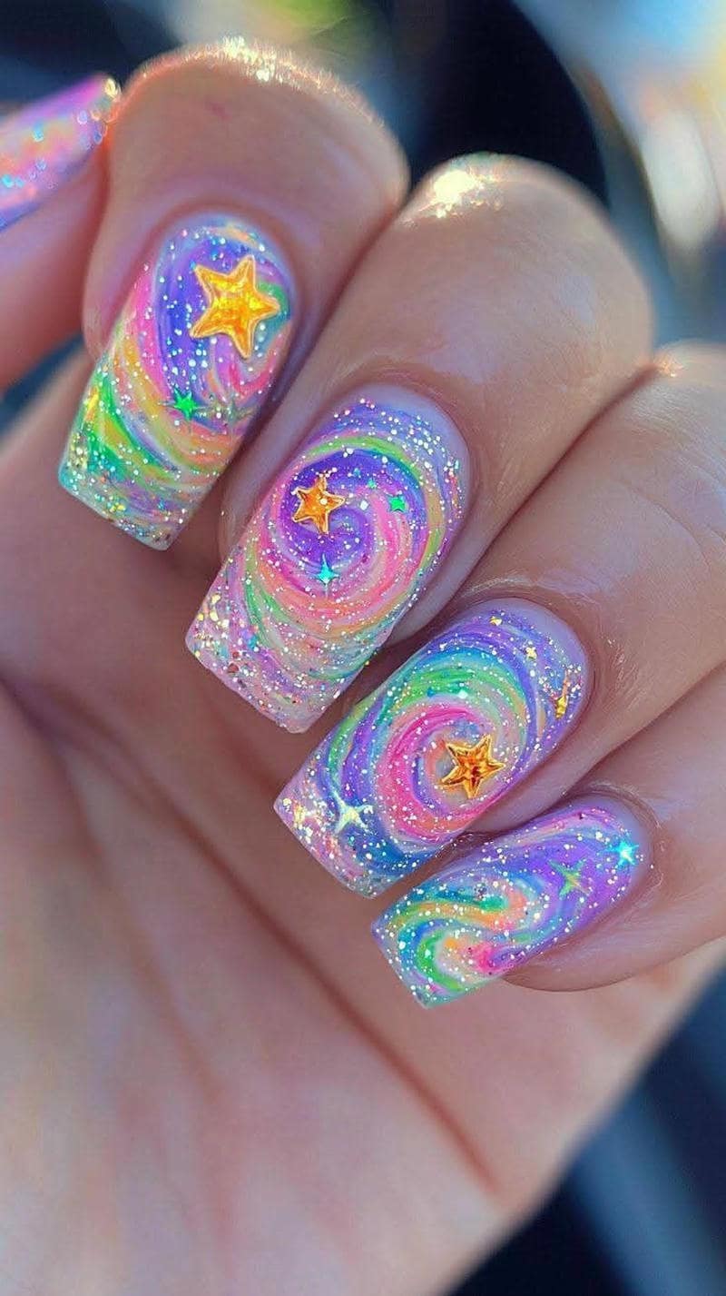 nail tay cầu vồng cực long lanh