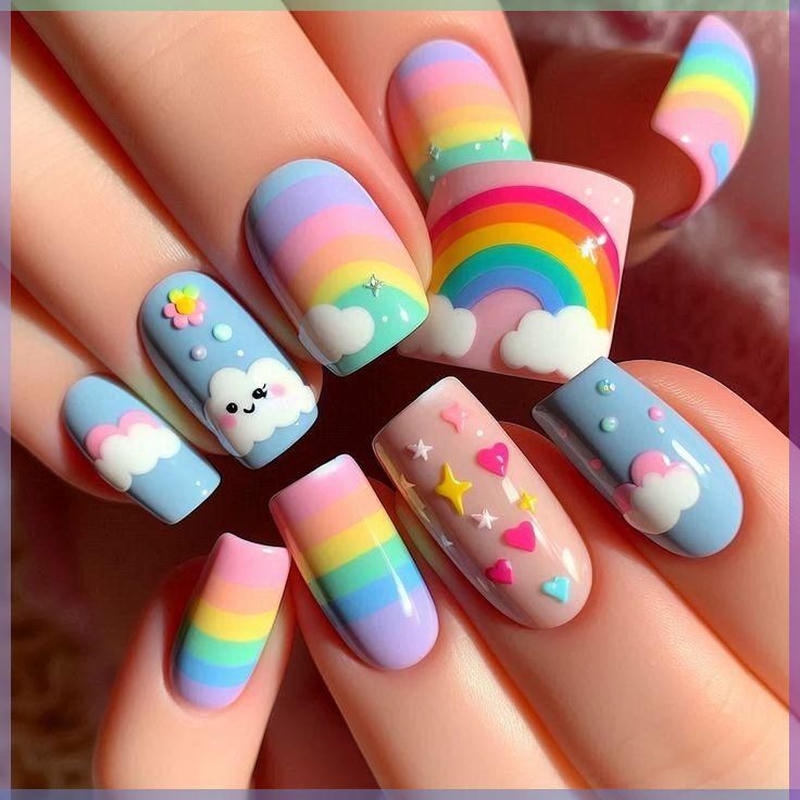 nail tay cầu vồng trendy 2025